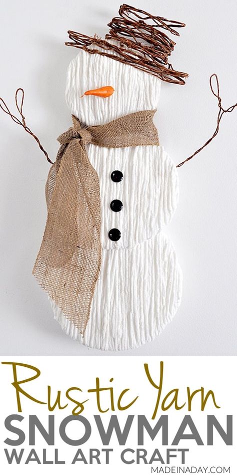 Looking for a fun DIY snowman door hanger for winter days? This Charming Yarn Snowman Wall Art is just the thing! Make in this adorable snowman in minutes! diy snowman door hanger, yarn snowman wreath, how to make snowman wreath, snowman wall art Snowman Craft Ideas, Yarn Snowman, Diy Christmas Snowman, Diy Schneemann, Snowman Crafts Diy, Snowman Craft, Easy Holidays Crafts, Snowman Door, Christmas Crafts For Adults