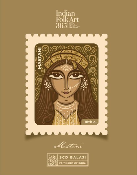 SCD Balaji - 6 Neo Bengal Folk Art Female Portraits - 01 Indian Festival Illustration, Bengal Folk Art, Indian Branding, Indian Traditional Art, Indian Stamps, Illustration Indian, Menu Design Inspiration, Indian Mythology, Folk Art Design