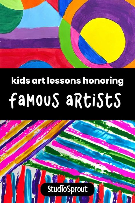 Here is a collection of art projects all inspired by famous artists for kids! These elementary art projects are also all inspired by women artists! Not only will kids learn about artists and their artwork, but they will also create their own piece of art. Spark their imagination and nurture their artistic talents with these engaging art activities for elementary age kids. Buy these art lessons, so you can introduce them tomorrow! Elementary Art Color Lessons, Popular Artists Artworks, Painting Lessons For Elementary Students, Kinder Art Lessons, Color Art Lessons Elementary, Painting Lessons For Kids, Kindergarten Art Show Ideas, Art Lessons For Elementary Students, Special Ed Art Projects