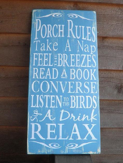 Porch Rules wood sign outside decor  by mockingbirdprimitive, $34.95 Primitive Bathrooms, Distressed Wood Signs, Distressed Signs, Primitive Homes, Custom Blinds, Shabby Chic Bathroom, Practically Perfect, Trendy Living Rooms, Primitive Decorating Country