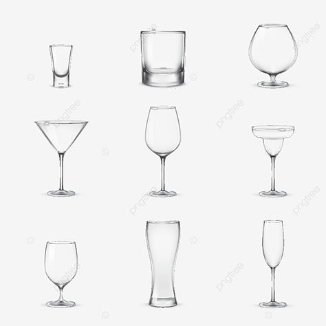 Alcohol Glass Drawing, Shot Glass Drawing, Wine Glass Sketch, Drawing Drinks, Alcohol Drawing, Types Of Cocktail Glasses, Drinks Drawing, Drawing Alcohol, Unique Drinking Glasses