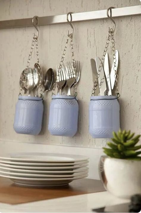 Cutlery Storage, Home Hacks, Diy Kitchen, Kitchen Organization, Kitchen Interior, Home Deco, Astronomy, The Kitchen, Mason Jars