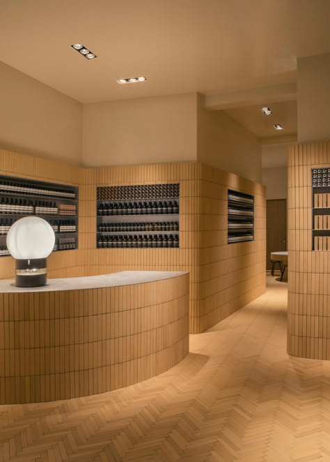 Bernard Dubois channels childhood memories into Aesop Brussels' interior Aesop Store, Retail Interior Design, Dark Interiors, Retail Interior, Boho Interior, Brickwork, Retail Space, Shop Interior, Visual Merchandising