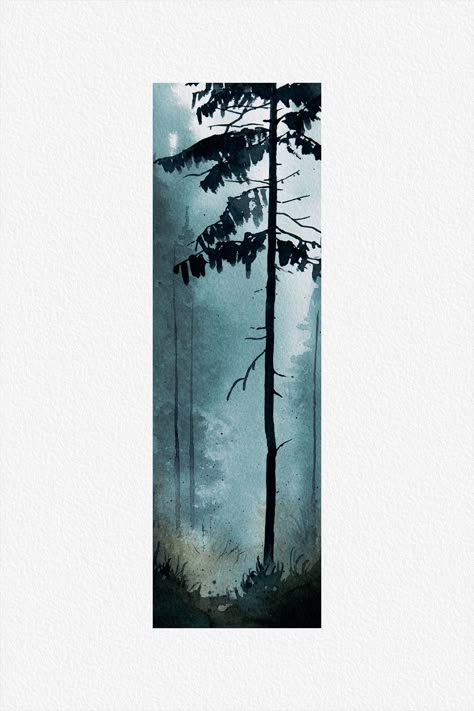 Nordic Forest Simple Mountain Watercolor, Forest Aesthetic Painting, Aquarell Painting, Nordic Forest, Nordic Painting, Art Painting Watercolor, Landscape Painting Tutorial, Watercolor Bookmarks, Art Watercolor Painting