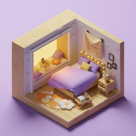 Kawaii Room Ideas, 3d Blender, Sims House Design, Isometric Design, Study Room Decor, Cute Bedroom Decor, Sims House, House Room, Blender 3d