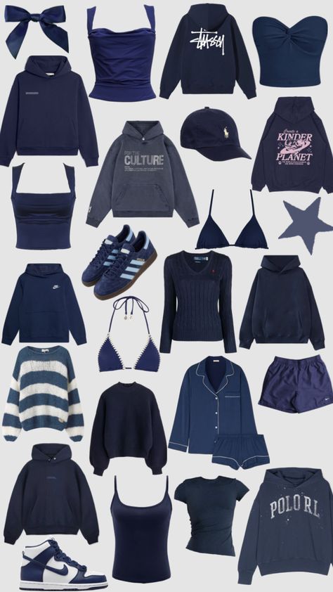 #navy #navyblue #navyblueaesthetic #clothes #basic #aestheic #darkblue #darkblueaesthetic #indigo #aesthetic #fyp Blue Clothes Aesthetic, Indigo Aesthetic, Navy Girl, Cute Clothing Stores, Navy Outfit, Outfit Inspo Casual, Navy Blue Top, Stockholm Fashion, Blue Outfit