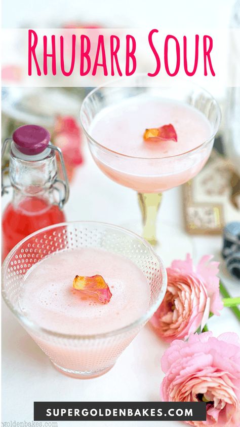 Rhubarb Syrup, Pretty Cocktails, Sour Cocktail, Spring Cocktails, Fruity Cocktails, British Bake Off, Rhubarb Recipes, Great British Bake Off, Fruit Cocktails