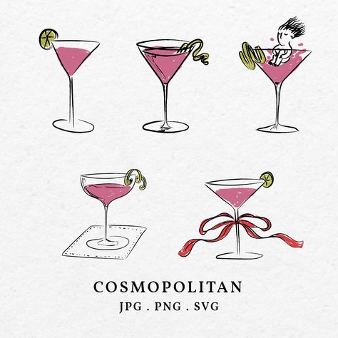 Martini Glass Drawing Simple, Cocktail Drawing Illustration, Cocktail Doodle, Cocktail Drawing, Cocktails Drawing, Cosmopolitan Drink, Drink Doodles, Cocktails Clipart, Cocktail Images