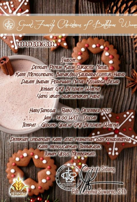 #undangannatal #gkiibetlehemwaena #nataljemaat #festussyet UNDANGAN NATAL JEMAAT GKII BETLEHEM WAENA Jayapura, 15 Desember 2021 Gingerbread Cookies, Gingerbread, Natal