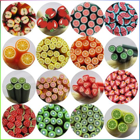 NAIL ANGEL 80pcs/bag Nail Art Polymer Clay Cane Fruit series Each 5pcs 10018 Polymer Clay Cane Tutorial, Watermelon And Lemon, Christmas Nail Stickers, Clay Cane, Strawberry Kiwi, Polymer Clay Cane, Polymer Clay Canes, Resin Uses, Polymer Clay Diy