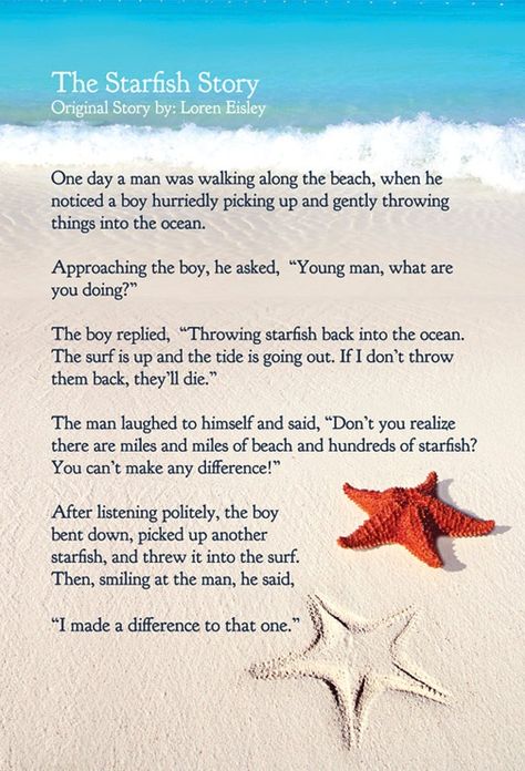 Love this and sometimes it takes just one person to make a difference in your life. The Starfish Story, Starfish Story, Art Pendant, Social Work, The Sand, Inspirational Story, Great Quotes, Starfish, Inspire Me