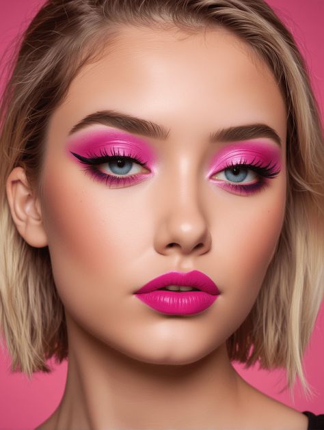 22 Must-Try Teen Makeup Looks That Will Make You Stand Out in 2024 – Scan to Talk Bright Pink Makeup Looks, Teen Makeup Looks, Hot Pink Makeup, Teenage Makeup, Dance Competition Hair, Teen Makeup, Makeup For Hooded Eyes, Eye Scream, Makeup Kit Essentials