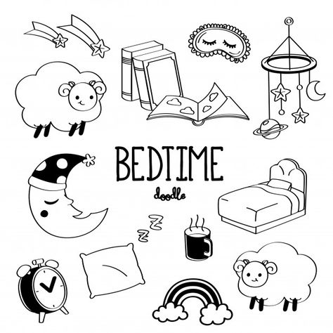 Bedtime Doodles, Sleeping Drawing Easy, Bedtime Drawing, Bed Doodle, Sleepy Drawing, Banner Doodle, Sleeping Drawing, Notebook Doodles, Note Doodles