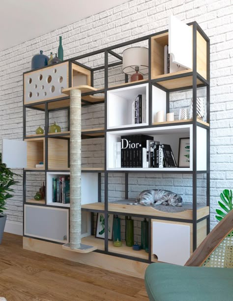 Cat-friendly built-ins are not an entirely new phenomena, but few clients go so far out of their way to include their feline friends not only in their Human Furniture, Katt Diy, Cat Furniture Design, Kat Diy, Cat Wall Furniture, Cat House Diy, Cat Things, Cat Shelves, Pet House