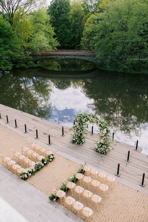 Intimate Wedding Ceremony, Boathouse Dock at Prospect Park, Lush Arch and River Families Aesthetic, Greenery Runner, Dock Wedding, Green Boutonniere, Boathouse Wedding, Nyc Spring, Reception Signage, Greenery Arrangements, The Boathouse