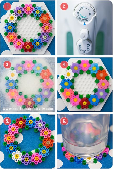 hamabeadideas3 | Hama beads flower wreath | Helena Söderberg | Flickr Perler Beads For Adults, 3d Perler Bead Patterns Easy, Perler Bead Crafts, Perler Bead Coasters, Hama Beads Christmas, Perler Bead Designs, Hamma Beads Ideas, Easy Perler Bead Patterns, Melty Bead Patterns