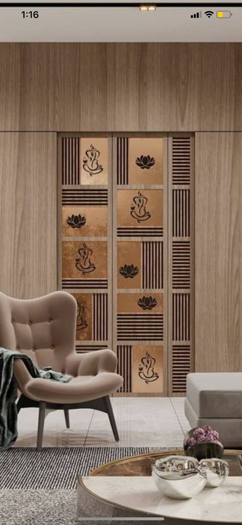 Living Room Mandir Partition, Jain Pooja Room Door Design, Puja Partition Design, Modern Pooja Door Design, Pooja Jali Design, Temple Jali Door, Temple Door Design For Home Modern, Mandir Door Design For Home Modern, Mandir Jali Design Modern