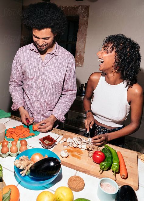 "Black couple cooking together in the kitchen" by Stocksy Contributor "Lucas Ottone" Black Couple Cooking Together Aesthetic, Couples Eating Together, Black Couple Cooking, Couples Cooking Together, Friends Cooking Together, Couple Cooking Together Aesthetic, Couple Having Dinner, Couple Cooking Together, Couples Baking