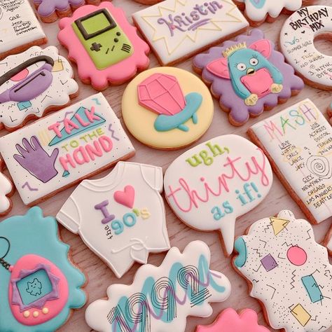 Y2k Cookies, 13 Going On 30 Cookies, 90s Decorated Cookies, 30th Birthday Cookies For Woman, 90s Sugar Cookies, 90s Cookies Decorated, 90s Bachelorette Cookies, 30th Birthday Decorated Cookies, 90s Cookies