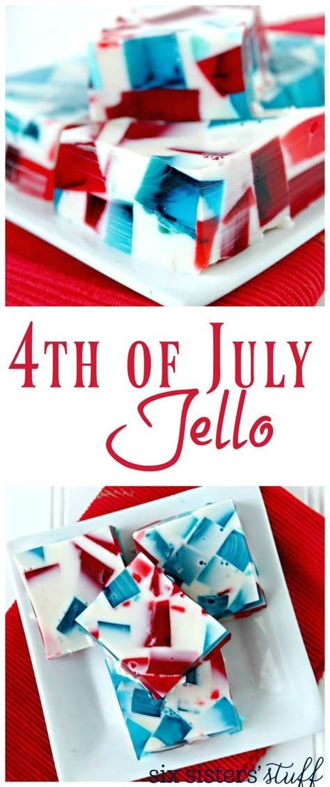 4th Of July Jello, 4th July Food, Jello Recipe, Patriotic Treats, Blue Jello, Fourth Of July Recipes, Jello Salads, Summer Kid, Six Sisters Stuff