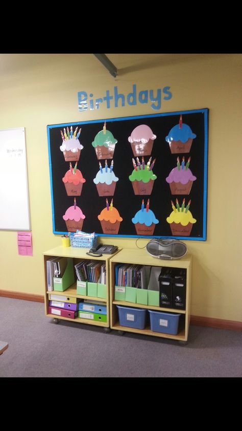 Birthday cupcakes Birthday Bulletin Boards, Birthday Bulletin, Classroom Tips, Birthday Wall, Cake Craft, Birthday Cup, Birthday Board, Birthday Cupcakes, Board Ideas