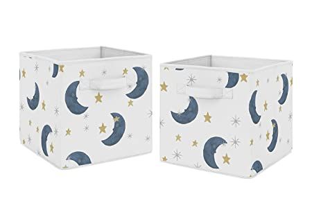 Amazon.com : Sweet Jojo Designs Moon and Star Foldable Fabric Storage Cube Bins Boxes Organizer Toys Kids Baby Children's - Set of 2 - Navy Blue and Gold Watercolor Celestial Sky Gender Neutral Outer Space Galaxy : Baby Galaxy Theme Nursery, Pax Nursery, Space Nursery Theme Boys, Galaxy Baby Nursery, Celestial Nursery Theme, Hippie Nursery, Moon Stars Nursery, Fabric Storage Bin, Outer Space Nursery