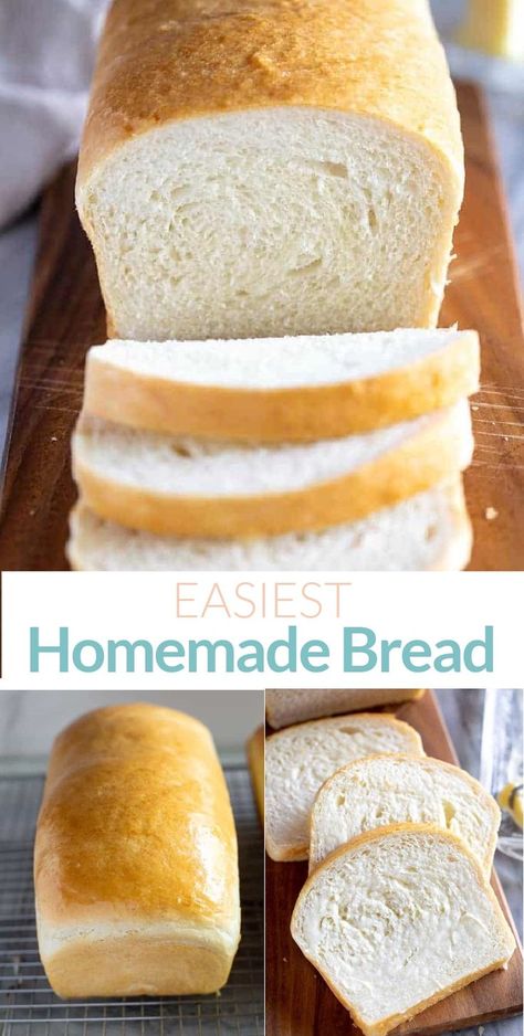 Easiest Homemade Bread, Easy White Bread, Easy White Bread Recipe, Loaf Bread Recipe, Easy Homemade Bread, Homemade Sandwich Bread, Homemade White Bread, Bread Maker Recipes, Homemade Bread Recipes Easy