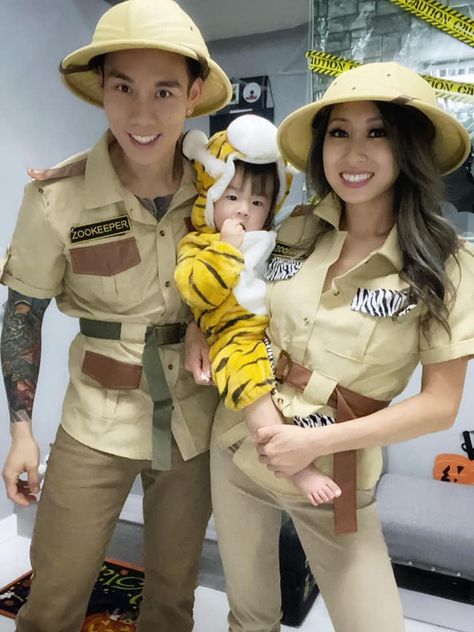 Family Tiger Costumes, Womens Safari Costume, Tiger Family Costume, Monkey And Zoo Keeper Costume, Zoo Keeper Halloween Costume, Diy Zoo Keeper Costume Women, Zoo Family Halloween Costume, Zoo Keeper Costume Women, Zoo Keeper Outfit