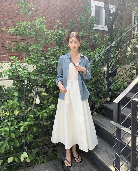 Long Dress Inspo Casual, Korean Summer Outfits Dress, Style For Hijab, Korean Casual Outfits Summer, Light Spring Outfits, Korean Summer Dress, Estilo Hijab, Korean Summer Outfits, Modest Casual Outfits