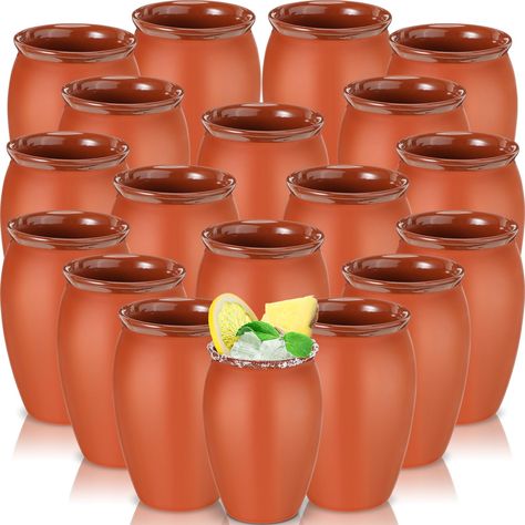 PRICES MAY VARY. Enough Quantity: you will receive a total of 18 pieces of cantaritos de barro, and the sufficient quantity is available not only for your daily use but also useful for small themed parties; These clay cups are completely glazed with a combination of glossy and matte finishes, making them safe to use, long lasting, reusable and easy to clean Thoughtful Design: the Mexican cups remain the color of the pottery, very distinctive and eye catching; They are creatively designed in the Mexican Cups, Elegant Mexican Theme Party, Cocktail Cups, Cocktail Cup, Terracotta Color, Mexican Party Theme, Clay Cup, Mexican Party, Mexican Wedding