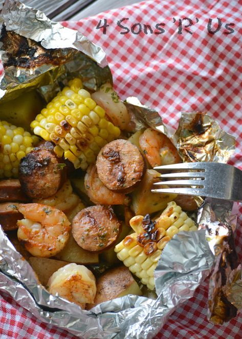 Low Country Boil Foil Packets Low Country Boil Foil Packets, Shrimp Boil Foil Packs, Smoked Turkey Sausage, Shrimp Boil Foil, Shrimp Boil Recipe, Cajun Sausage, Country Boil, Low Country Boil, Foil Pack Meals