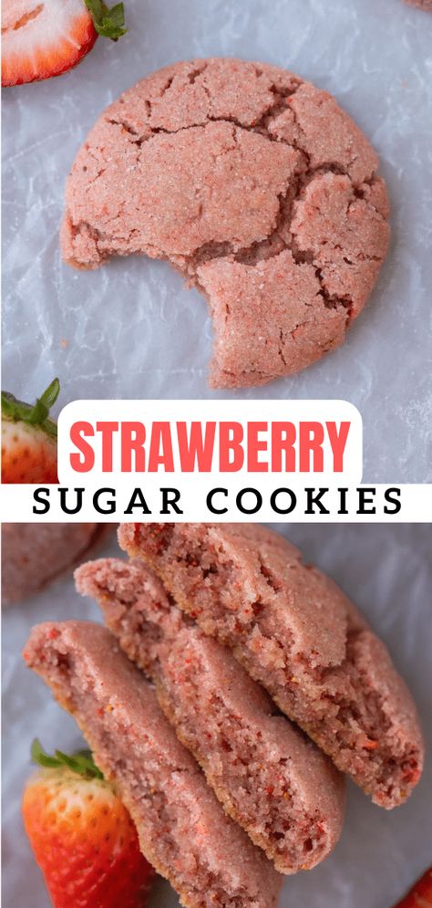 Strawberry Sugar Cookie Recipe, Strawberry Sugar Cookies, Mexican Cookies, Strawberry Sugar, Strawberry Powder, Chewy Sugar Cookies, Strawberry Cookies, Roll Cookies, Delicious Cookies