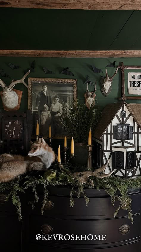 Won’t you come in for a S P E L L? ✨ with Halloween just a few days away, I wanted to share our spooky spaces all at once to give you a… | Instagram Spooky Home Aesthetic, Outlander House, Dark Christmas Aesthetic, Cottage Academia, Gothic Nature, Gothic Cottage, Witch's Cottage, Dollhouse Interiors, Witch Cottage