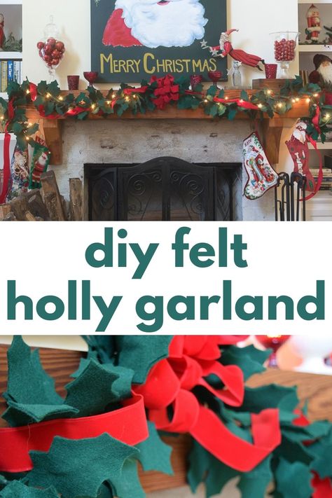 Felt Holly Garland, Gift Wrapping Organization, Wrapping Organization, Christmas Diy Felt, Christmas Crafts Diy Kids, Knitting Ornaments, Felt Holly, Holly Garland, Christmas Crafts Diy Gifts