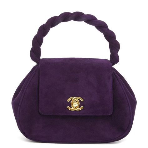 CHANEL | Flap With Top Handle Bag Vintage Purple Suede Leather Baguette Bri Aesthetic, Handbags Aesthetic, Suede Accessories, Twisted Top, Mode Chanel, Suede Purse, Orchid Purple, Bag Display, Suede Handbags