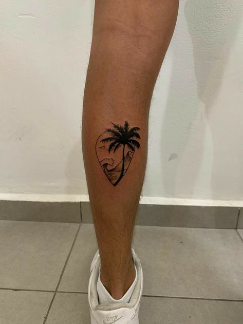 Tree Thigh Tattoo, Tree Leg Tattoo, Resilience Tattoo, Beach Tattoo Ideas, Beach Inspired Tattoos, Small Beach Tattoos, Thigh Tattoo Men, Beachy Tattoos