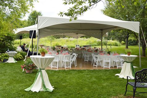 Create a perfect wedding space by combining two square frame tents, draping cafe… Outdoor Tent Party, Backyard Graduation Party, Event Tent, Wedding Tent, Outdoor Tent, Party Tent, Space Wedding, White Gardens, White Party