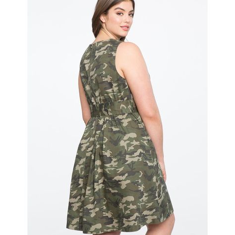 ELOQUII Sleeveless Fit and Flare Camo Dress (2,355 MXN) ❤ liked on Polyvore featuring dresses, white camo dress, white sleeveless dress, camo dress, sleeveless fit and flare dress and white a line dress Black Dress Outfit Casual, Military Inspired Fashion, Camouflage Dress, Red Striped Dress, Fitted Sheath Dress, Pleated Skirt Dress, Camo Dress, Camo Outfits, Curvy Women Outfits