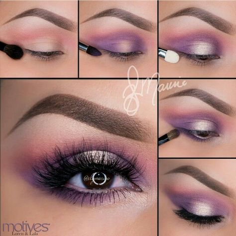 GS Purple Eye Makeup Tutorial, Pink Eye Makeup Looks, Tutorial Eyeliner, Eyeliner Tips, Mekap Mata, Pretty Eye Makeup, Makeup Pictorial, Purple Eye Makeup, Pink Eye Makeup