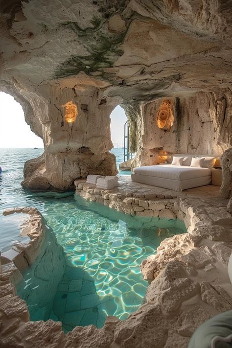 Greek Bedroom, Dream Bedroom Inspiration, Water Issues, Dream Life House, Dream Beach Houses, Dekorasi Kamar Tidur, Pretty Landscapes, Dream House Rooms, Fantasy House