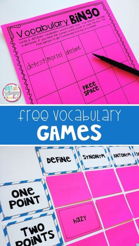 These free vocabulary games are a great way to review words with the whole class or in centers! Vocabulary Strategies, Vocabulary Instruction, Teaching Vocabulary, Vocabulary Lessons, 5th Grade Reading, 4th Grade Reading, Vocabulary Games, 3rd Grade Reading, Reading Centers