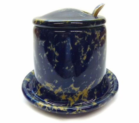 Bennington Pottery Cobalt Blue Agate Jam Jelly Jar w/Lid Attached Saucer & Spoon | eBay Bennington Pottery, Jelly Jars, Jams & Jellies, Blue Agate, Beer Steins, Cobalt Blue, Cobalt, Beer Glasses, Vintage Designs