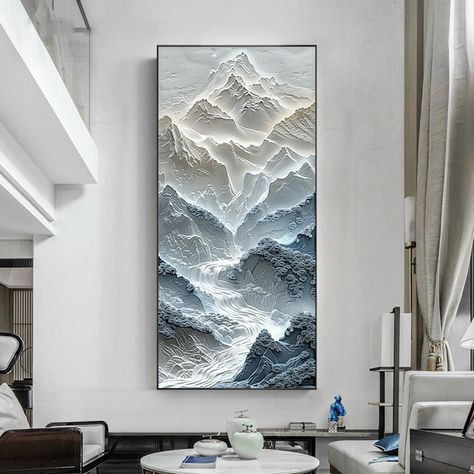 Canvas Abstract, Textured Mountain Art, Mountain Artwork, Large Modern Wall Art, Big Wall Art, Art Deco Interior Design, Blue Artwork, Plaster Art, Landscape Artwork