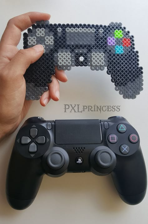 Ps4 controller hama perler beads  Design by Pxlprincess Perler Bead Computer, Pokemon Bead, Easy Perler Bead Patterns, Melty Bead Patterns, Pearl Beads Pattern, Easy Perler Beads Ideas, Beads Design, Hama Beads Design, Pony Bead Patterns