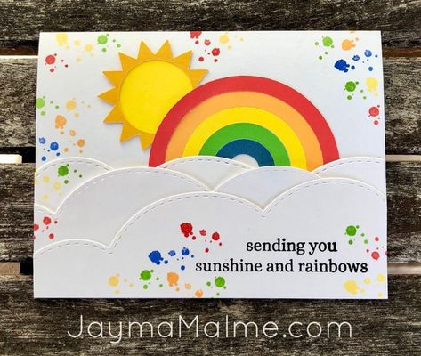 Rainbow Card Using Cricut, Die Cuts & Stamping | Free Cricut Design Space File - Playing with Paper Sun Cards, Sunshine Card, Rainbow Cards, Using Cricut, Heart Rainbow, Free Cricut, Rainbow Card, Cricut Free, Cricut Design Space