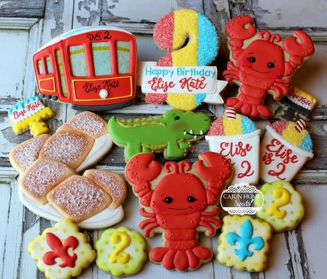 New Orleans Themed Birthday Cookie Set Louisiana First Birthday, New Orleans Birthday Party, Born On The Bayou Party, New Orleans Cookies, Bayou Themed Party Ideas, Louisiana Themed Party, Jazz Birthday Party, New Orleans Theme Party, Two Da Bayou