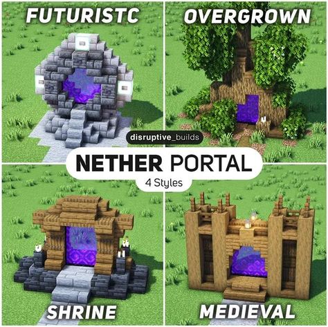 Nether Portal Designs, Minecraft Portal, Nether Portal, Construction Minecraft, Minecraft Building Guide, Minecraft Create, Case Minecraft, Minecraft Decoration, Minecraft Village