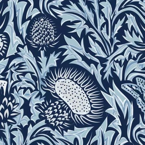 Vyoma Soni on Instagram: ""Regal Thistle" is my entry for this week's @spoonflower design challenge, #intheweeds. I have been fascinated by how #thistle became the national flower of Scotland. How these #beautifulweeds saved the sleeping Scot warriors from an ambush when one of the enemies from the invading Norse army trod on this prickly spiky plant.  After all #weedsareflowerstoo so for the #spoonflowerchallenge Thistle in an #artnouveaustyle was born.  . PS- There is a 20% Off sale with code AFTERPAYDAY on wallpaper, fabric and home decor in my #spoonflower shop till 20th March.(shop link in my bio) You can find this design along with 2 other size/scale options in the New section. . . . #winkeltriple #victorianstyle #watercolorpattern #botanicalprint #wildflowers #botanicalart #jugendst Thistle Wallpaper, Scotland National Flower, Flower Of Scotland, National Flower, Wallpaper Fabric, On Wallpaper, 20 Off Sale, Design Challenge, Project Inspiration