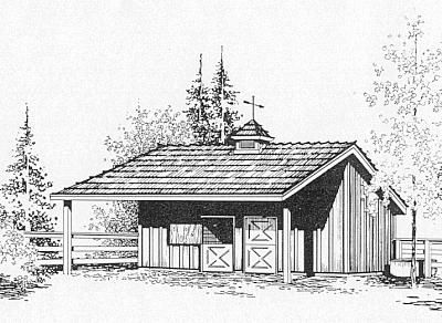 2 Stables Drawing, Stable Illustration, Stable Drawing, Outdoor Riding Arena, Arch Drawing, Barn Layout, Riding Arena, Mini Barn, Round Pen