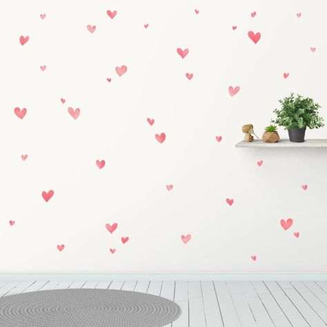 Kids Wall Stickers, Heart Nursery, Girls Wall Stickers, Heart Wall Decal, Heart Wall Stickers, Pink Girl Room, Cosy Room, Fabric Wall Decals, Painted Hearts